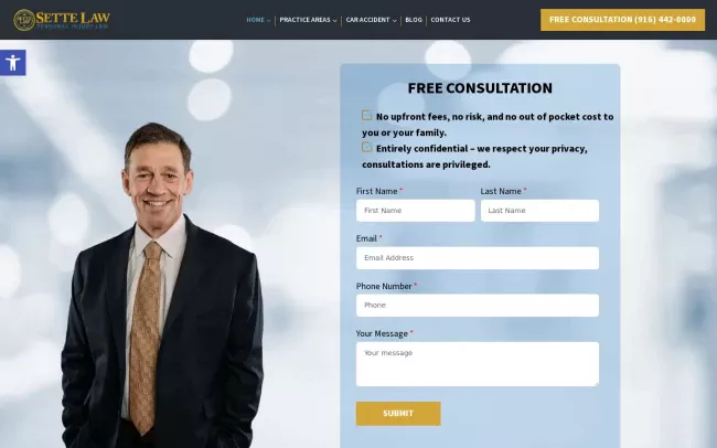 Screenshot of the Sette Law Personal Injury Law Website