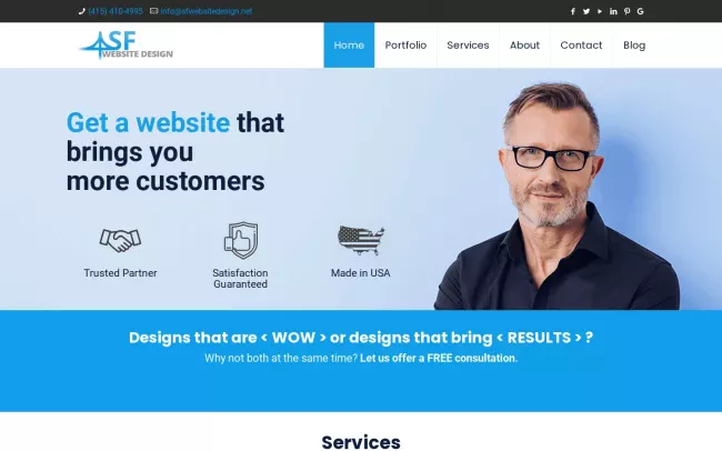 Screenshot of the SF Website Design Website