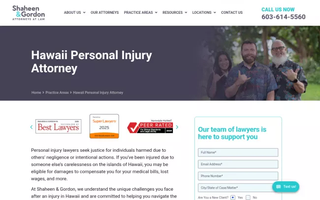 Screenshot of the Shaheen & Gordon, P.A.- Hawaii Website