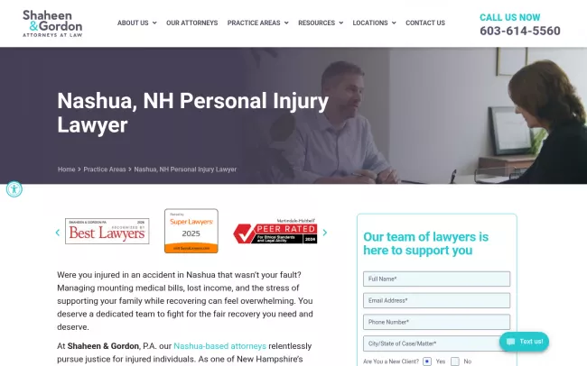 Screenshot of the Shaheen & Gordon, P.A. Website