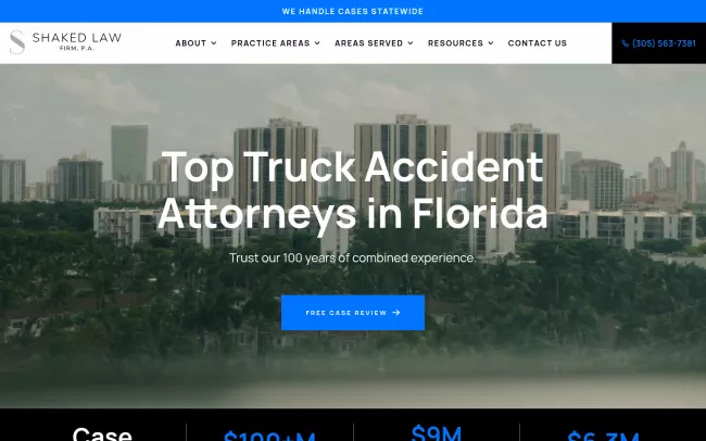 Screenshot of the Shaked Law Firm, P.A. Website