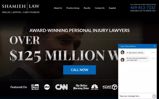 Screenshot of the Shamieh Law Website