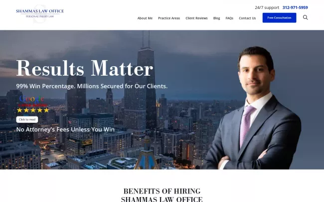 Screenshot of the SHAMMAS LAW OFFICE Website