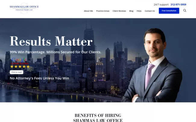 Screenshot of the Shammas Law Office - Personal Injury Lawyers in Chicago Website