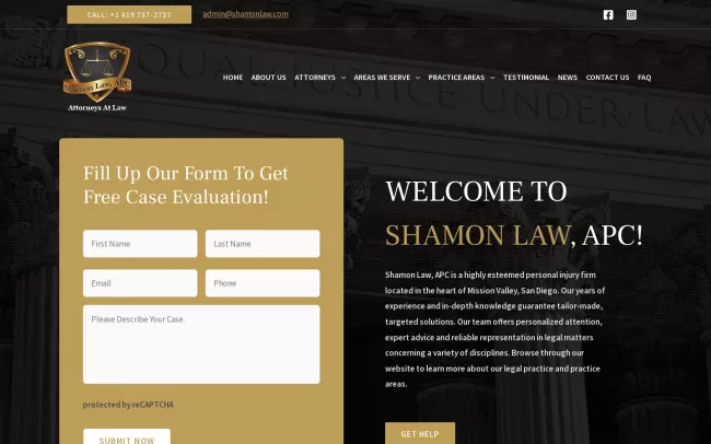 Screenshot of the Shamon Law, APC Website