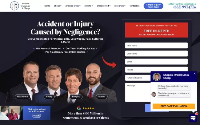 Screenshot of the Shapiro, Washburn & Sharp Website
