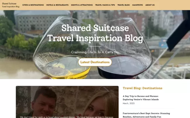 Screenshot of the Shared Suitcase Travel Inspiration Blog