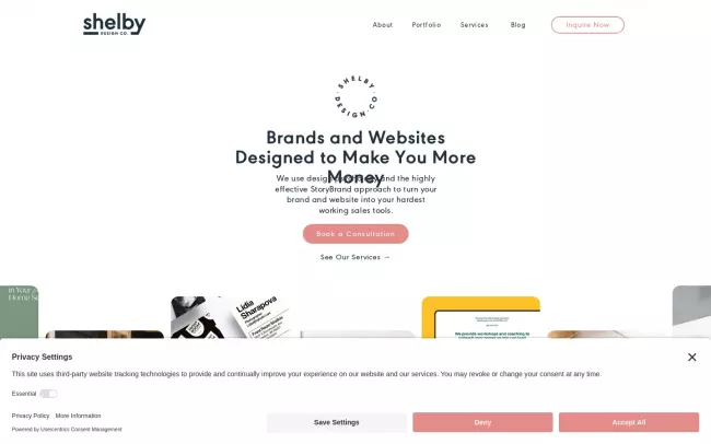 Screenshot of the Shelby Design Co Website