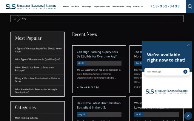 Screenshot of the Shellist Lazarz Slobin LLP Blog