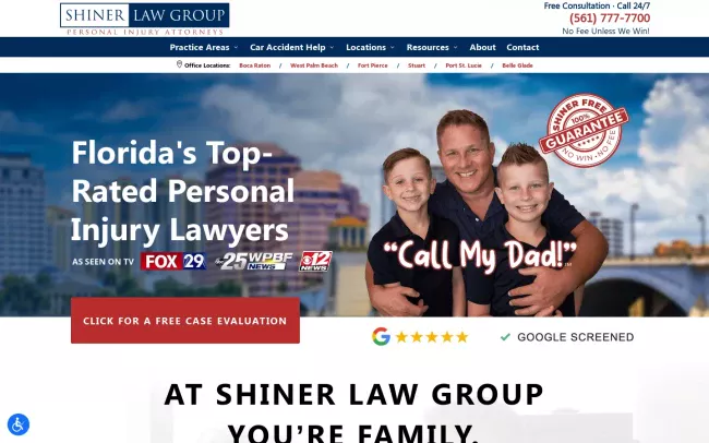 Screenshot of the Shiner Law Group, P.A. Website