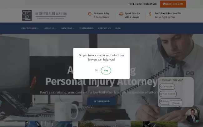 Screenshot of the The Shirvanian Law Firm Website