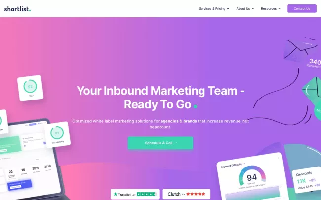Screenshot of the Shortlist - Inbound Marketing Agency Website