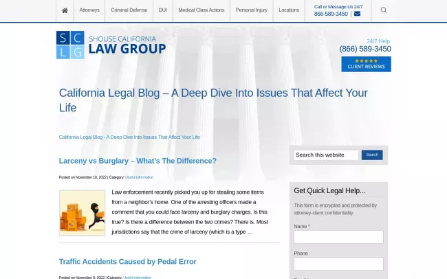 Screenshot of the The Shouse California Criminal Defense Law Blog