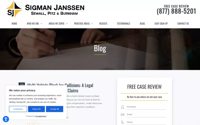 Screenshot of the Sigman Janssen Personal Injury Blog
