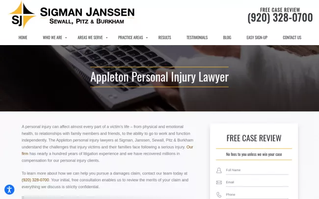 Screenshot of the Sigman Janssen Law Firm Website