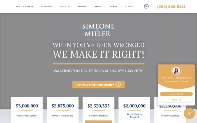 Screenshot of the Simeone & Miller, LLP Website