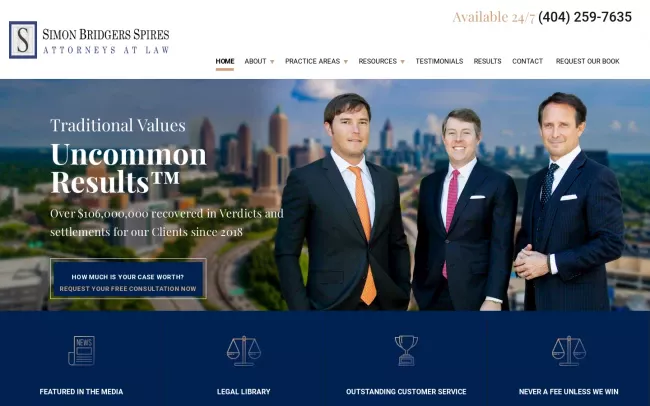 Screenshot of the Simon Bridgers Spires: Car Accident Attorneys Website