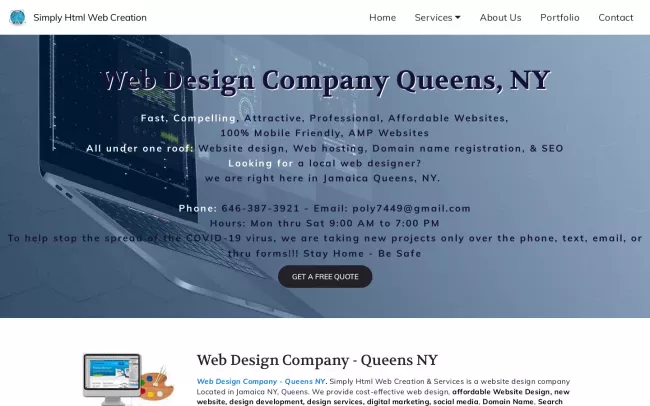 Screenshot of the Simply HTML Web Devt. Website