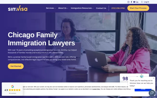 Screenshot of the SimVisa Website