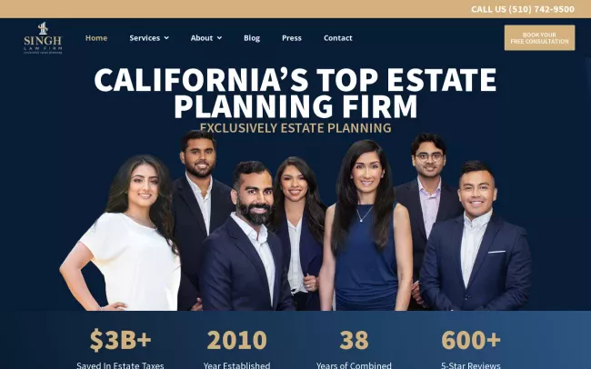 Screenshot of the The Singh Law Firm Website