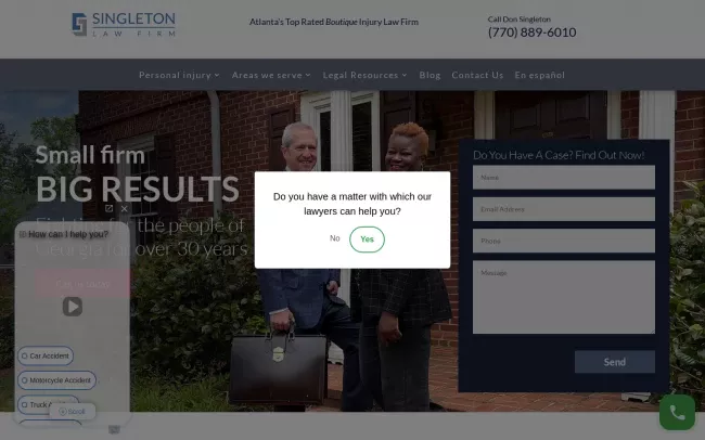 Screenshot of the Singleton Law Firm, LLC Website