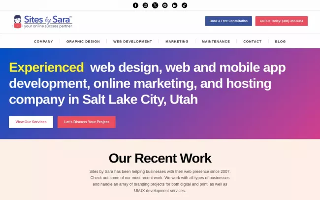 Screenshot of the Sites by Sara Website