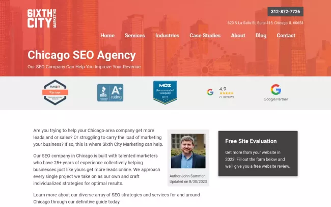 Screenshot of the Sixth City Marketing Website