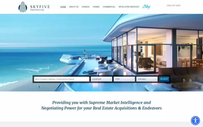 Screenshot of the Sky Five Properties Website