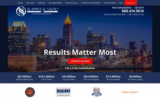 Screenshot of the Slappey & Sadd LLC Website