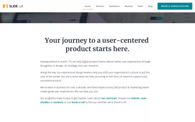Screenshot of the Slide UX Website