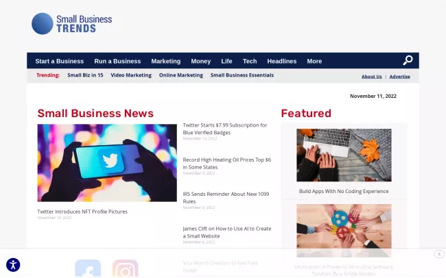 Screenshot of the Small Biz Trends Blog