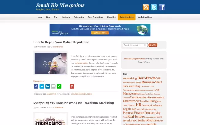 Screenshot of the Small Biz Viewpoints Blog