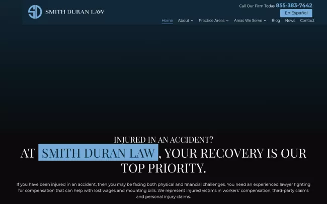 Screenshot of the Smith Duran Law Website