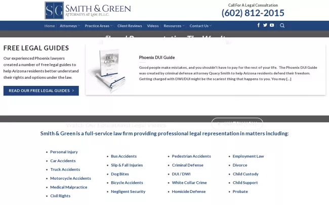 Screenshot of the Smith & Green, Attorneys at Law, P.L.L.C. Website