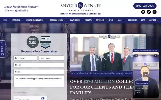 Screenshot of the Snyder & Wenner, P.C. Website