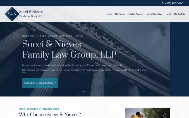 Screenshot of the Socci & Nieves Family Law Group, LLP Website