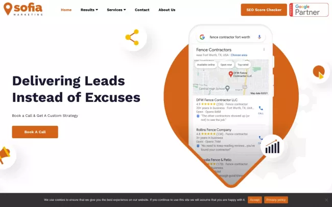 Screenshot of the Sofia Marketing Website