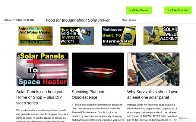 Screenshot of the Solar Thoughts Blog