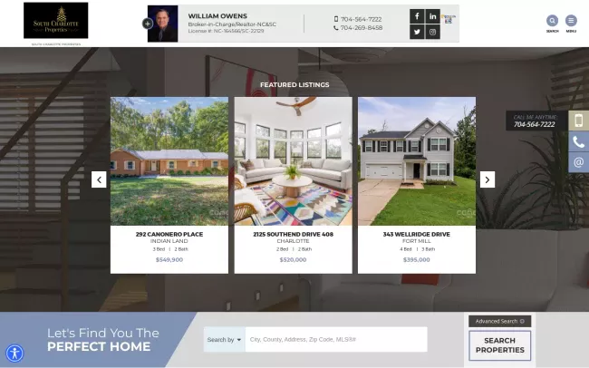 Screenshot of the South Charlotte Properties Website