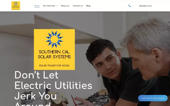 Screenshot of the Southern Cal Solar Systems Website