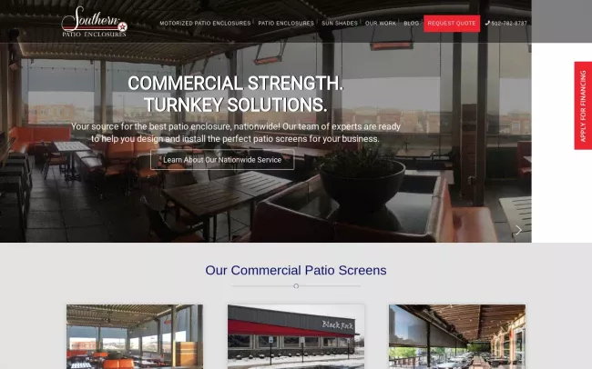 Screenshot of the Southern Patio Enclosures Website