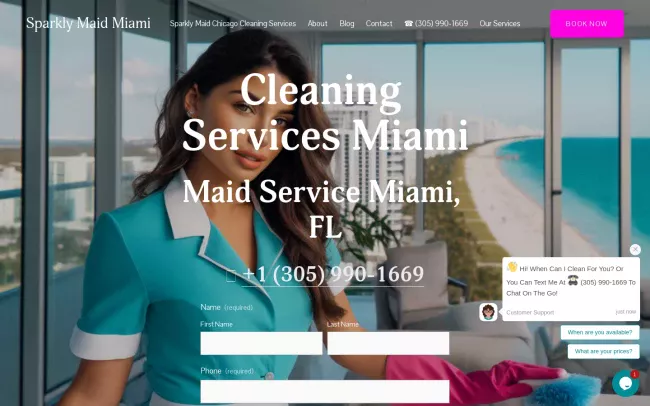 Screenshot of the Sparkly Maid Miami Website