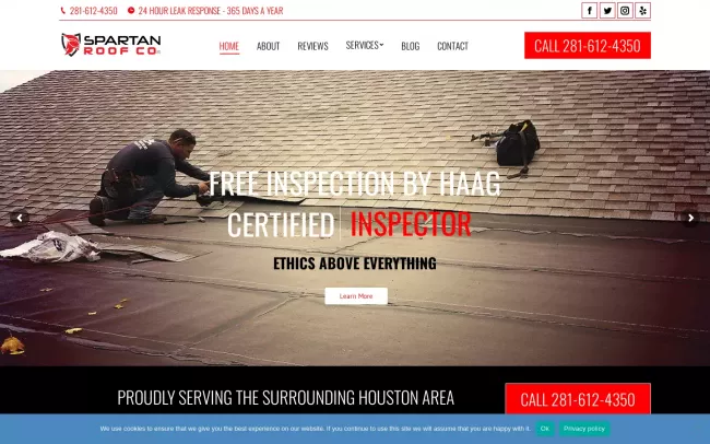 Screenshot of the Spartan Roof Construction Website