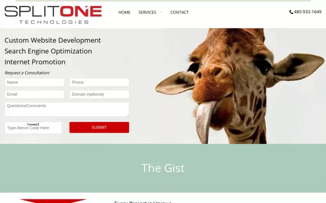 Screenshot of the Split One Technologies Website