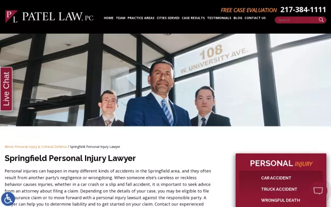 Screenshot of the Patel Law, PC Website