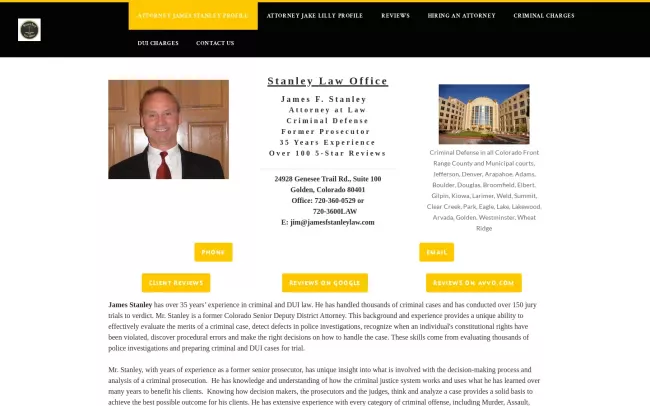 Screenshot of the Stanley Law Office Website