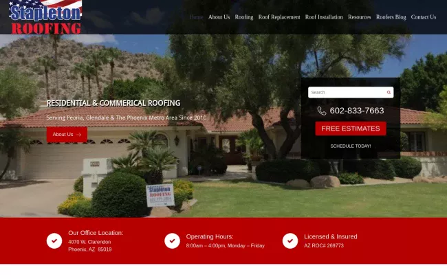 Screenshot of the Stapleton Roofing Website