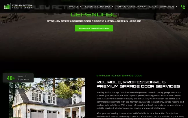 Screenshot of the Stapley Action Garage Door Website