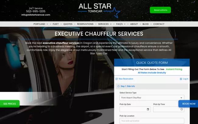 Screenshot of the All Star Town Car LLC Website