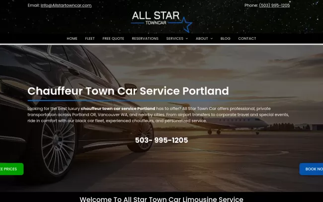 Screenshot of the All Star Town Car LLC Website